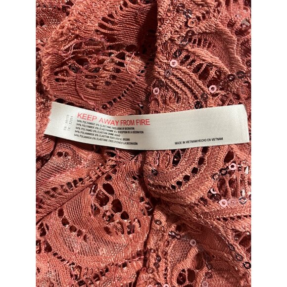 Intimately Free People Best Idea Cami Tank Sz S Rose Pink Sequin Knit Sheer Cami - Picture 13 of 13